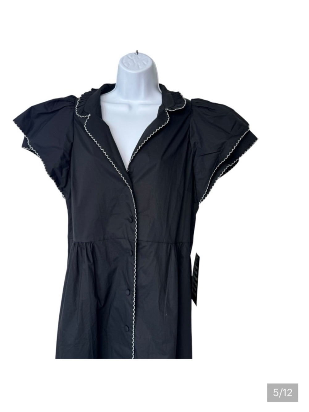 Tuckernuck Alice Black Ruffle-Sleeve Button-Front Midi Dress - Picture 5 of 9
